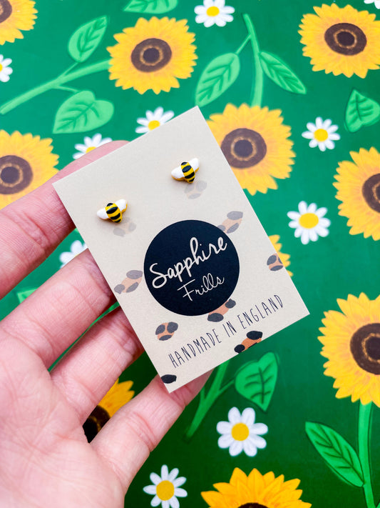 Micro Yellow Bumble Bee Stud or Dangle Earrings – Hypoallergenic Stainless Steel