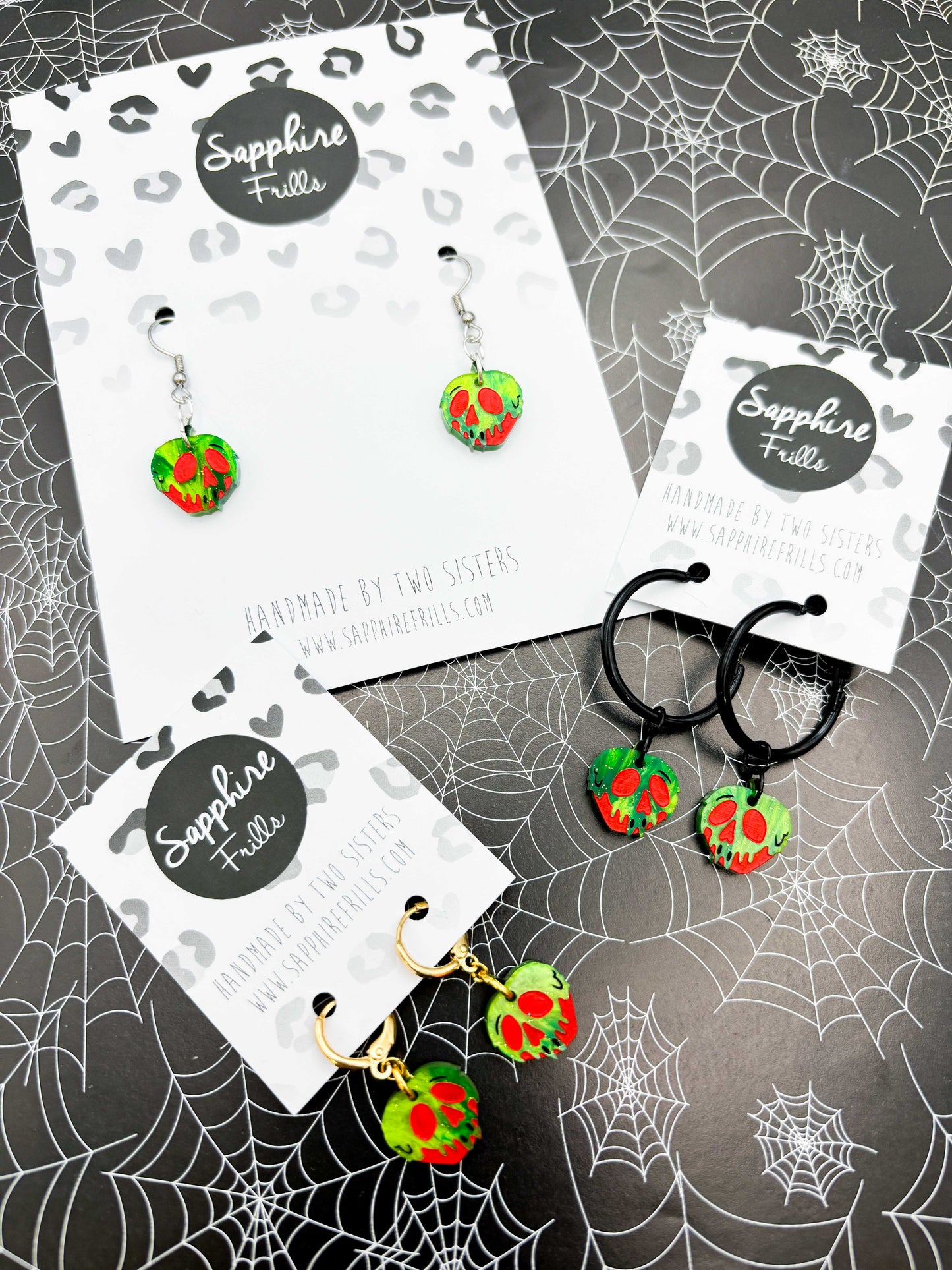 Small Red and Green Glitter Marble Acrylic Poison Apple Dangle Earrings