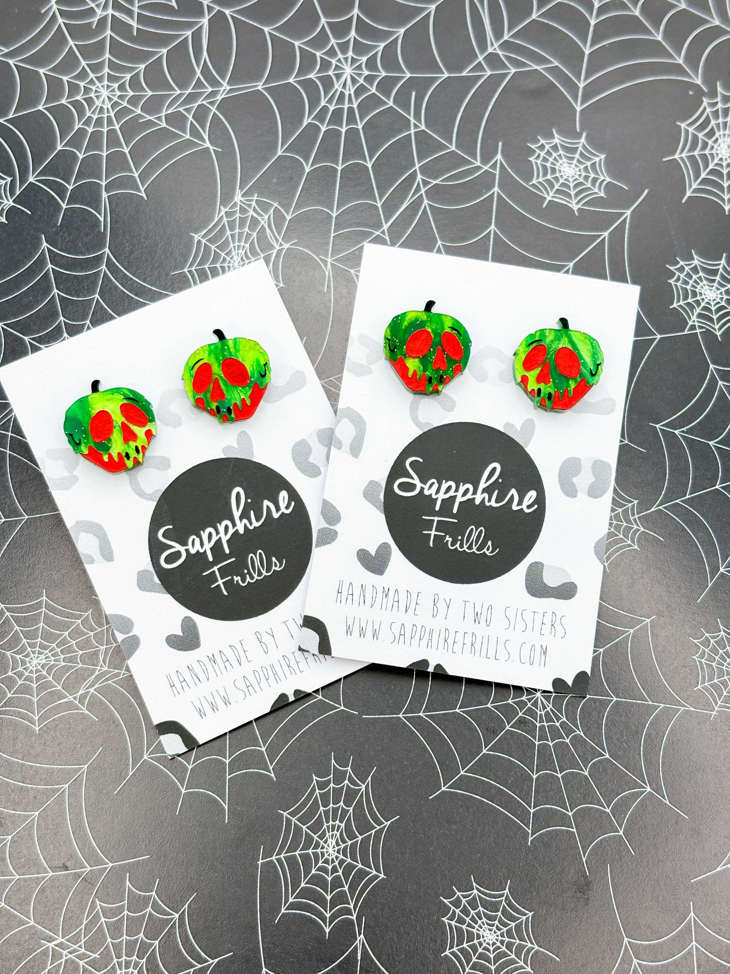 Small Red and Green Glitter Marble Acrylic Poison Apple Stud Earrings