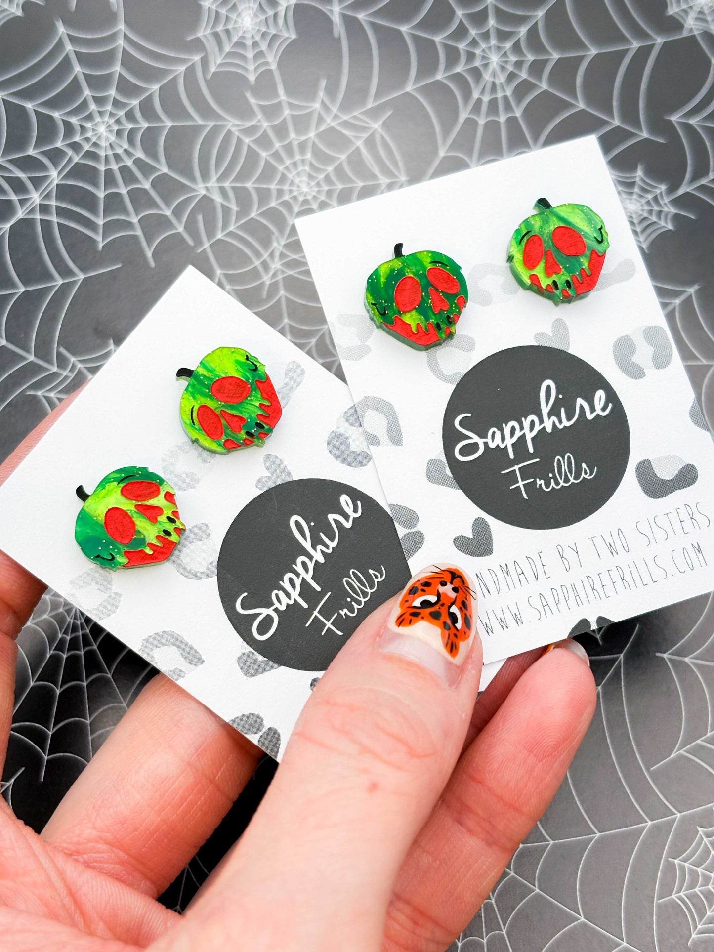 Small Red and Green Glitter Marble Acrylic Poison Apple Stud Earrings