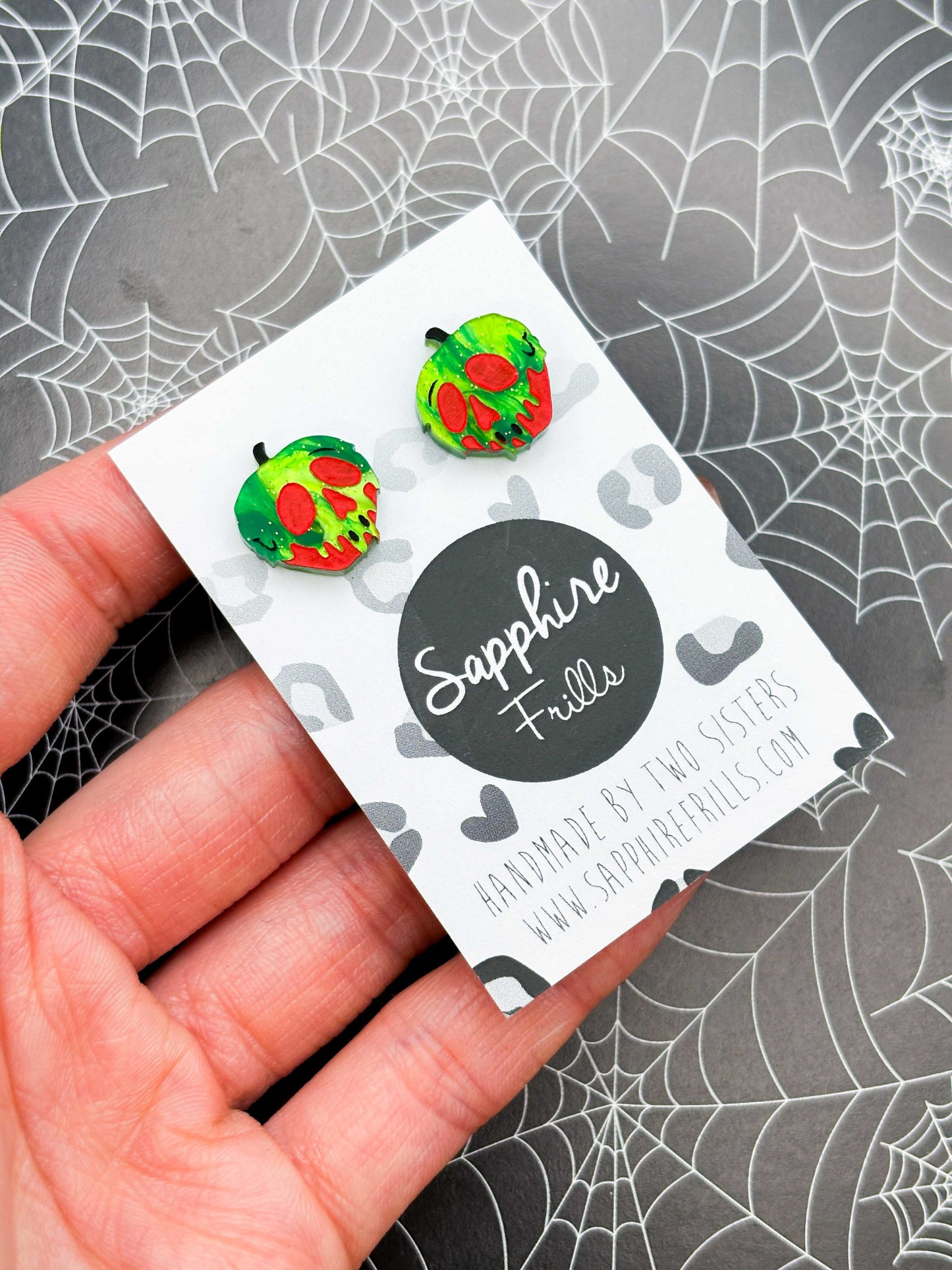 Small Red and Green Glitter Marble Acrylic Poison Apple Stud Earrings