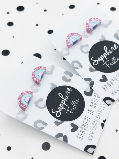 Mini Pink, Mint and Lilac Rainbow Arch Acrylic Stud Earrings – Hypoallergenic Stainless Steel
