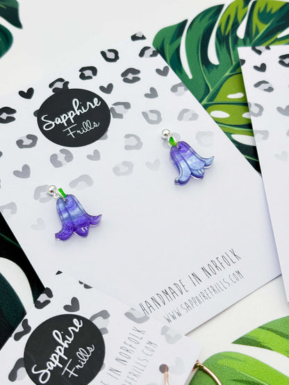 Medium Periwinkle Glitter Marble Bluebell Dangle Earrings or Necklace – Hypoallergenic Stainless Steel