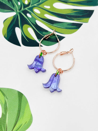 Medium Periwinkle Glitter Marble Bluebell Dangle Earrings or Necklace – Hypoallergenic Stainless Steel