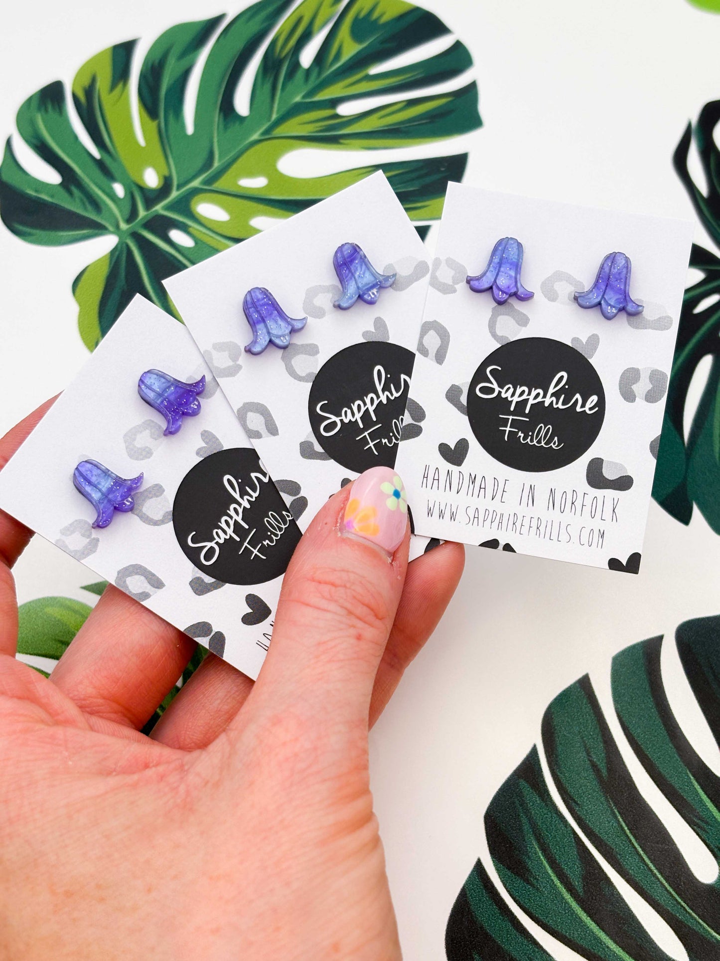 Mini Periwinkle Glitter Marble Bluebell Stud Earrings