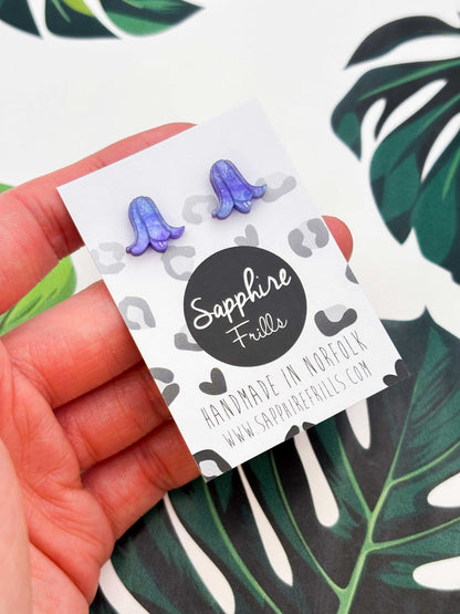 Mini Periwinkle Glitter Marble Bluebell Stud Earrings – Hypoallergenic Stainless Steel