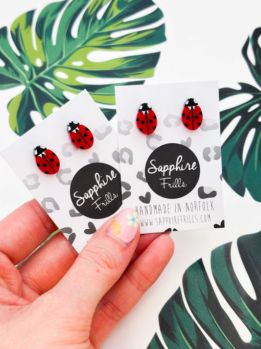 Small Ladybird Acrylic Stud Earrings – Hypoallergenic Stainless Steel