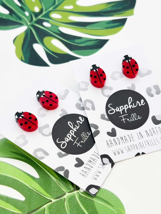 Small Ladybird Acrylic Stud Earrings – Hypoallergenic Stainless Steel