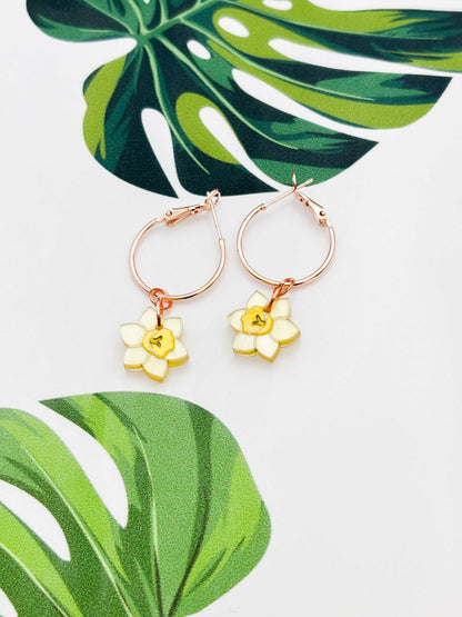 Small Yellow Daffodil Acrylic Dangle Earrings or Necklace – Hypoallergenic Stainless Steel