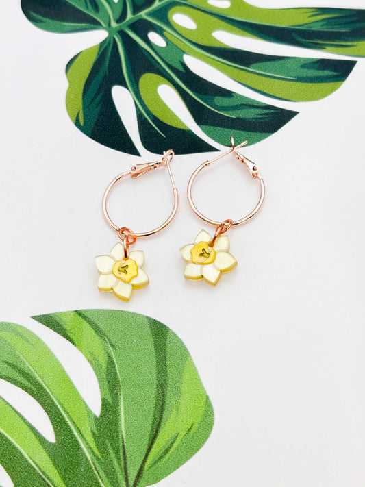 Small Yellow Daffodil Acrylic Dangle Earrings or Necklace – Hypoallergenic Stainless Steel