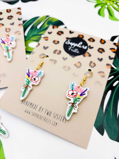 Large Wildflower Bunch Acrylic Dangle Earrings or Necklace – Hypoallergenic Stainless Steel