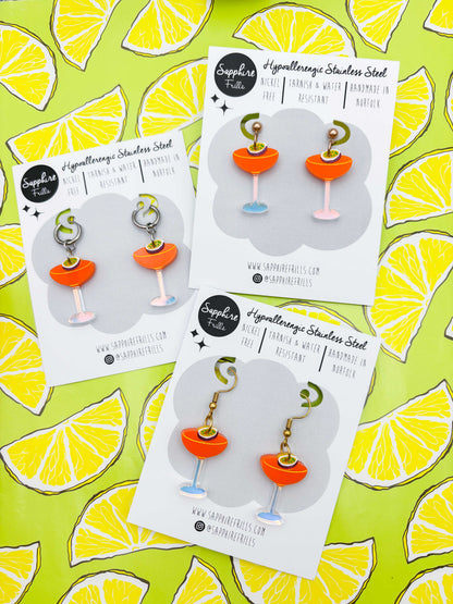 Medium Pornstar Martini with Passionfruit Dangle Earrings or Necklace – Hypoallergenic Stainless Steel