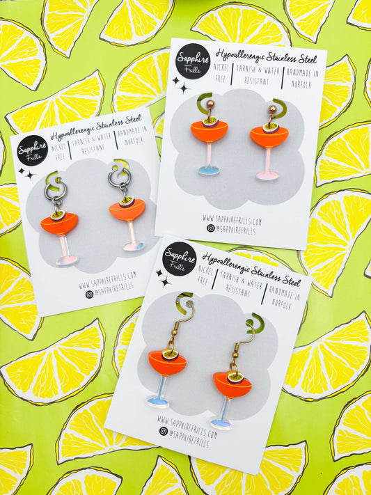 Medium Pornstar Martini with Passionfruit Dangle Earrings or Necklace – Hypoallergenic Stainless Steel