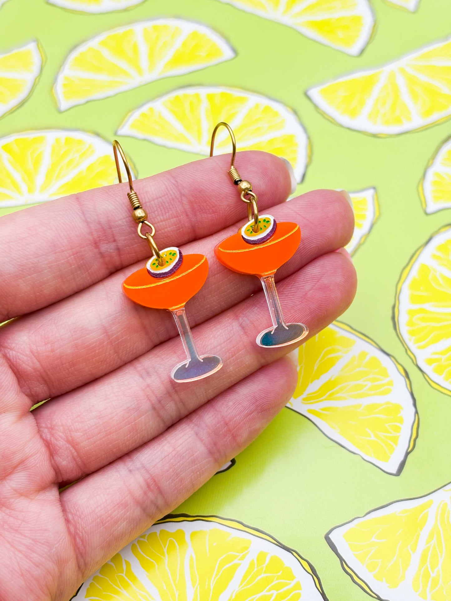 Medium Pornstar Martini with Passionfruit Dangle Earrings or Necklace – Hypoallergenic Stainless Steel