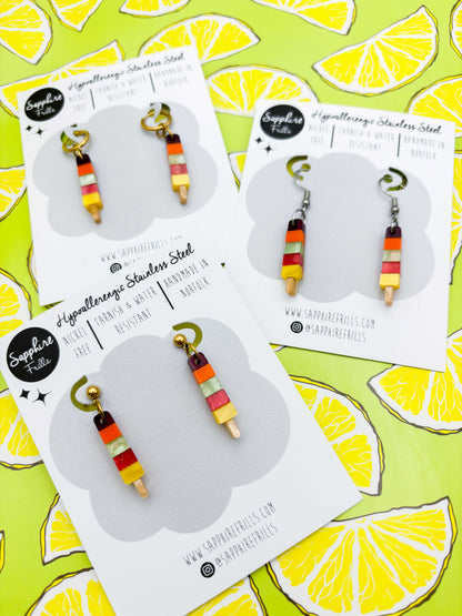 Small Rainbow Fruit Ice Lolly Dangle Earrings or Necklace – Hypoallergenic Stainless Steel