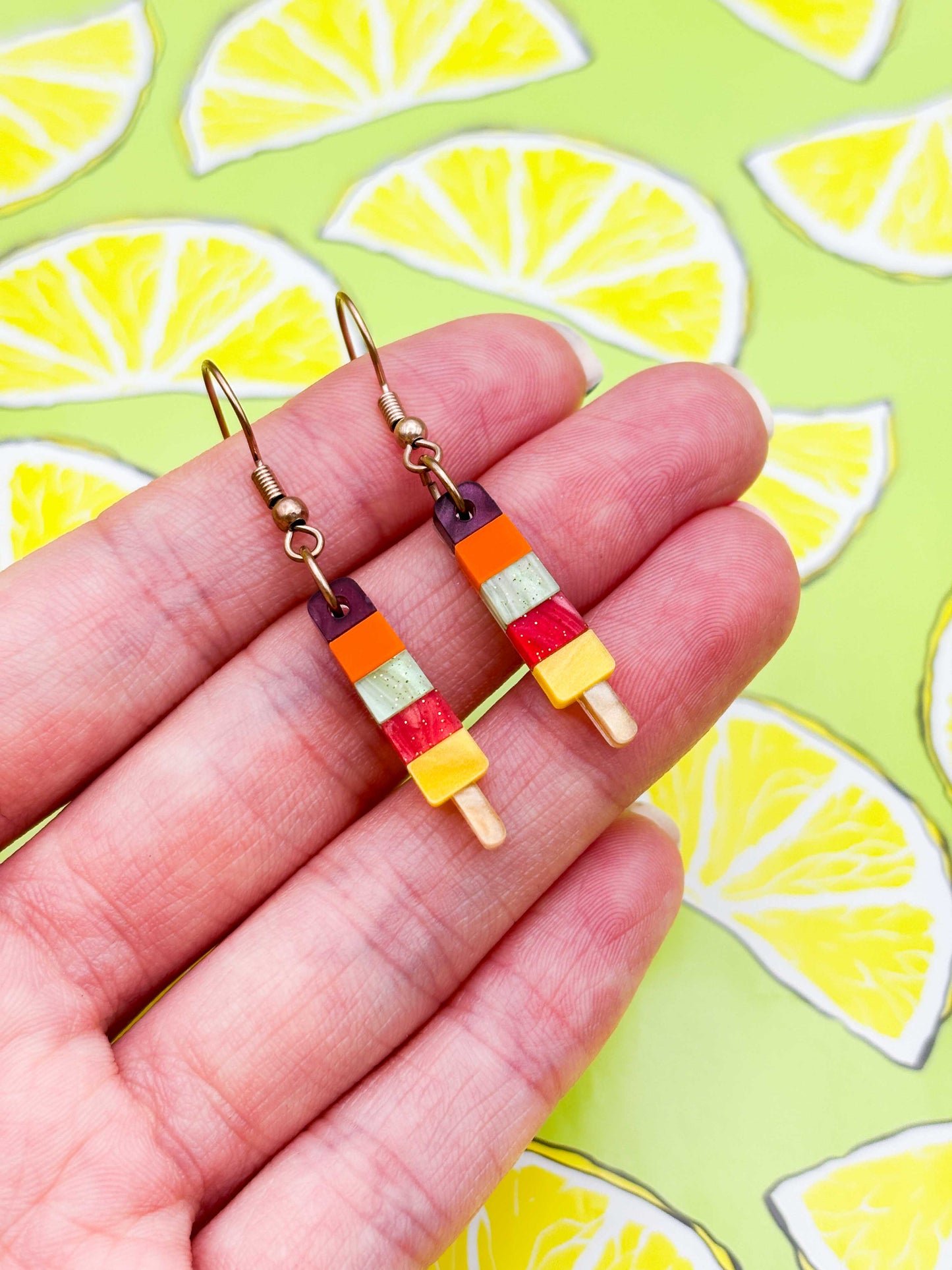 Small Rainbow Fruit Ice Lolly Dangle Earrings or Necklace – Hypoallergenic Stainless Steel