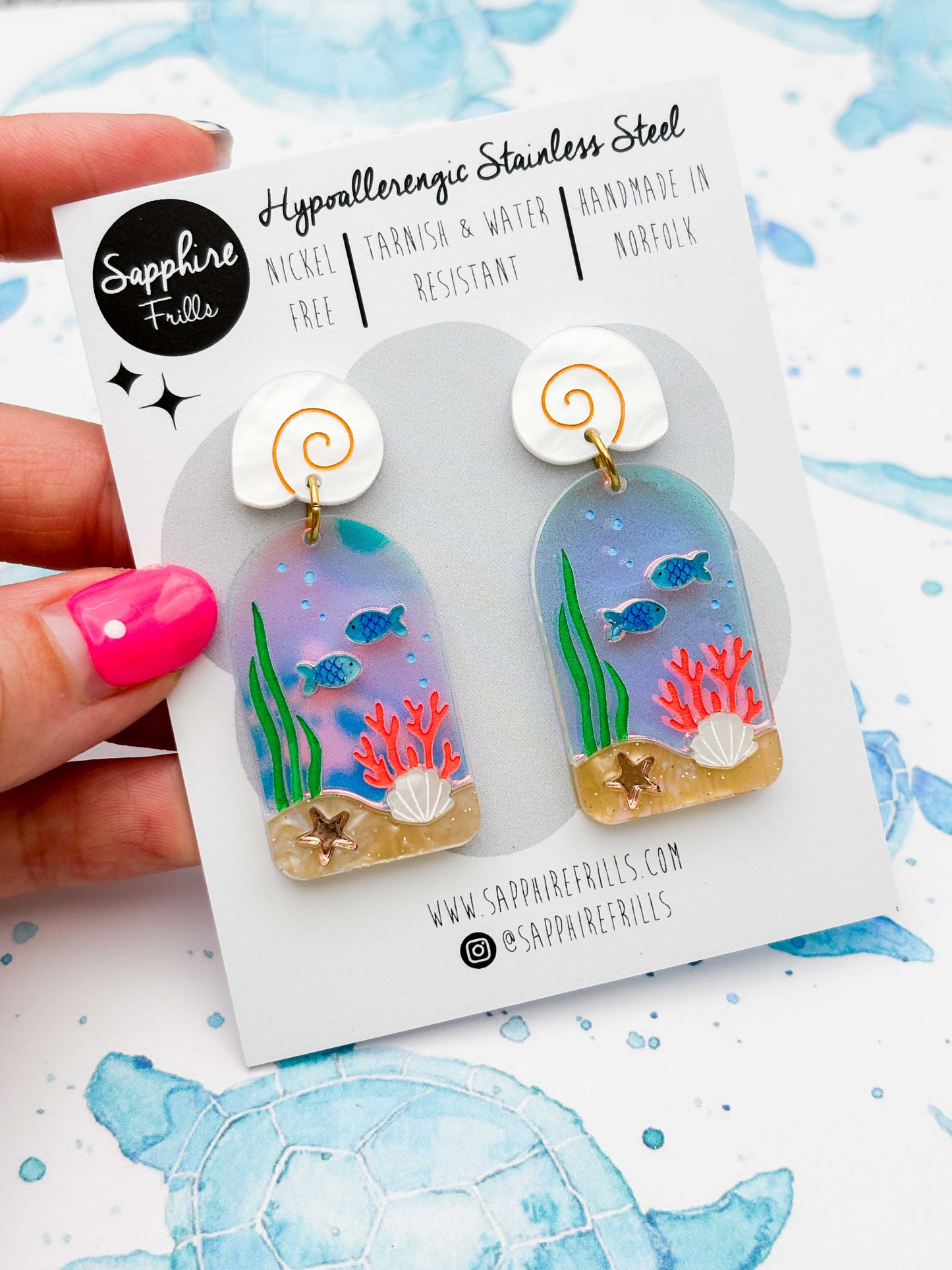 Underwater Ocean Scene Arch Statement Dangle Earrings – Hypoallergenic Stainless Steel