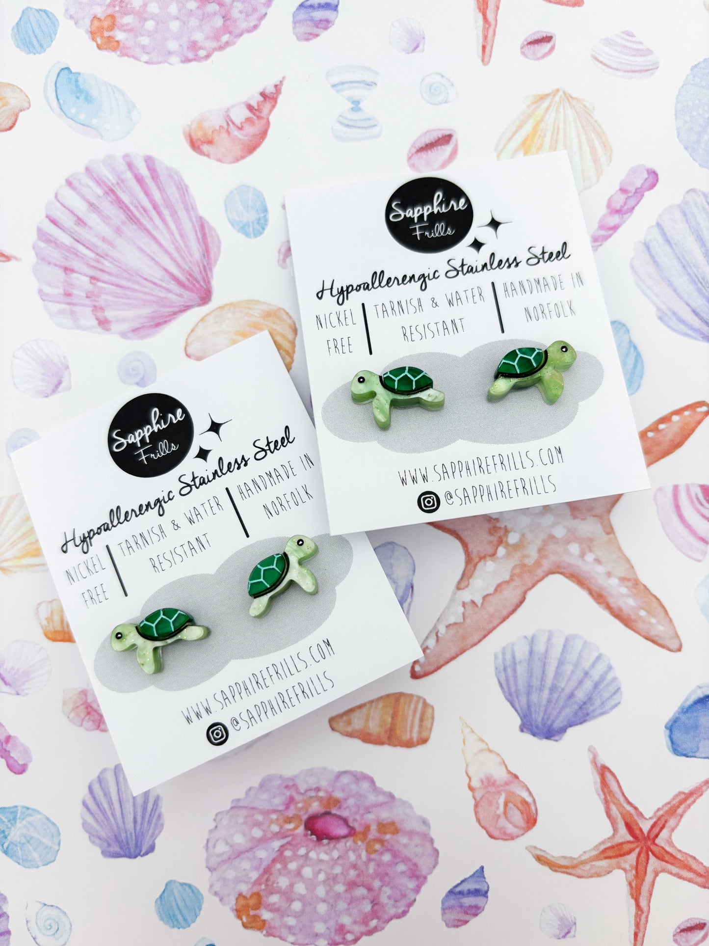 Mini Emerald Green Sea Turtle Studs – Hypoallergenic Stainless Steel