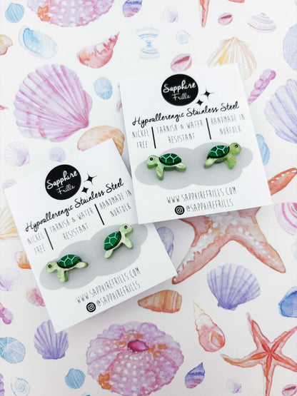 Mini Emerald Green Sea Turtle Studs – Hypoallergenic Stainless Steel