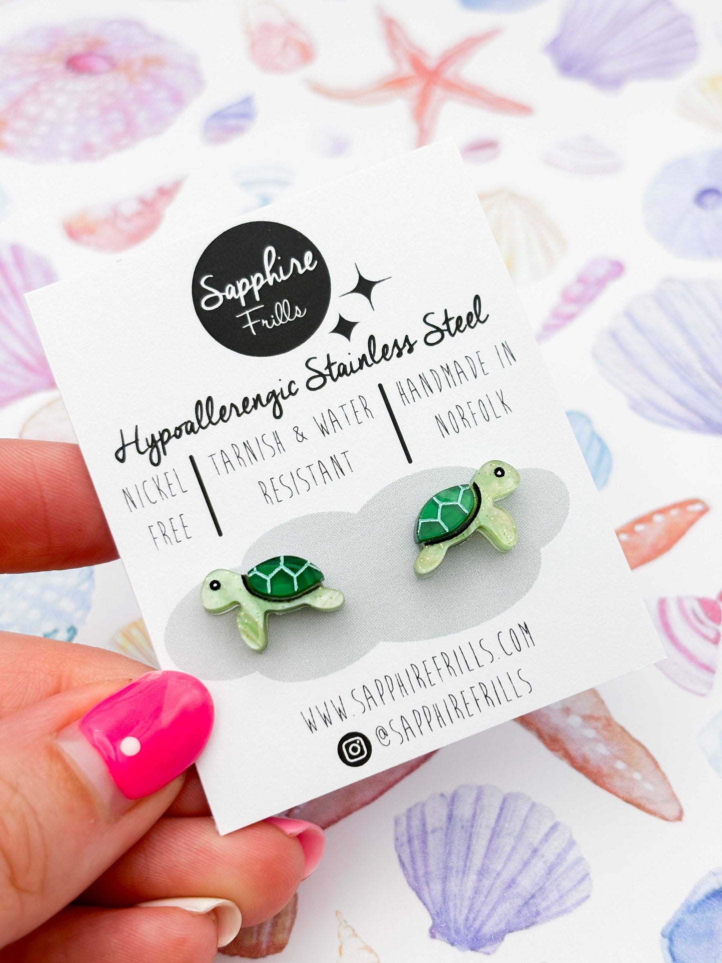 Mini Emerald Green Sea Turtle Studs – Hypoallergenic Stainless Steel