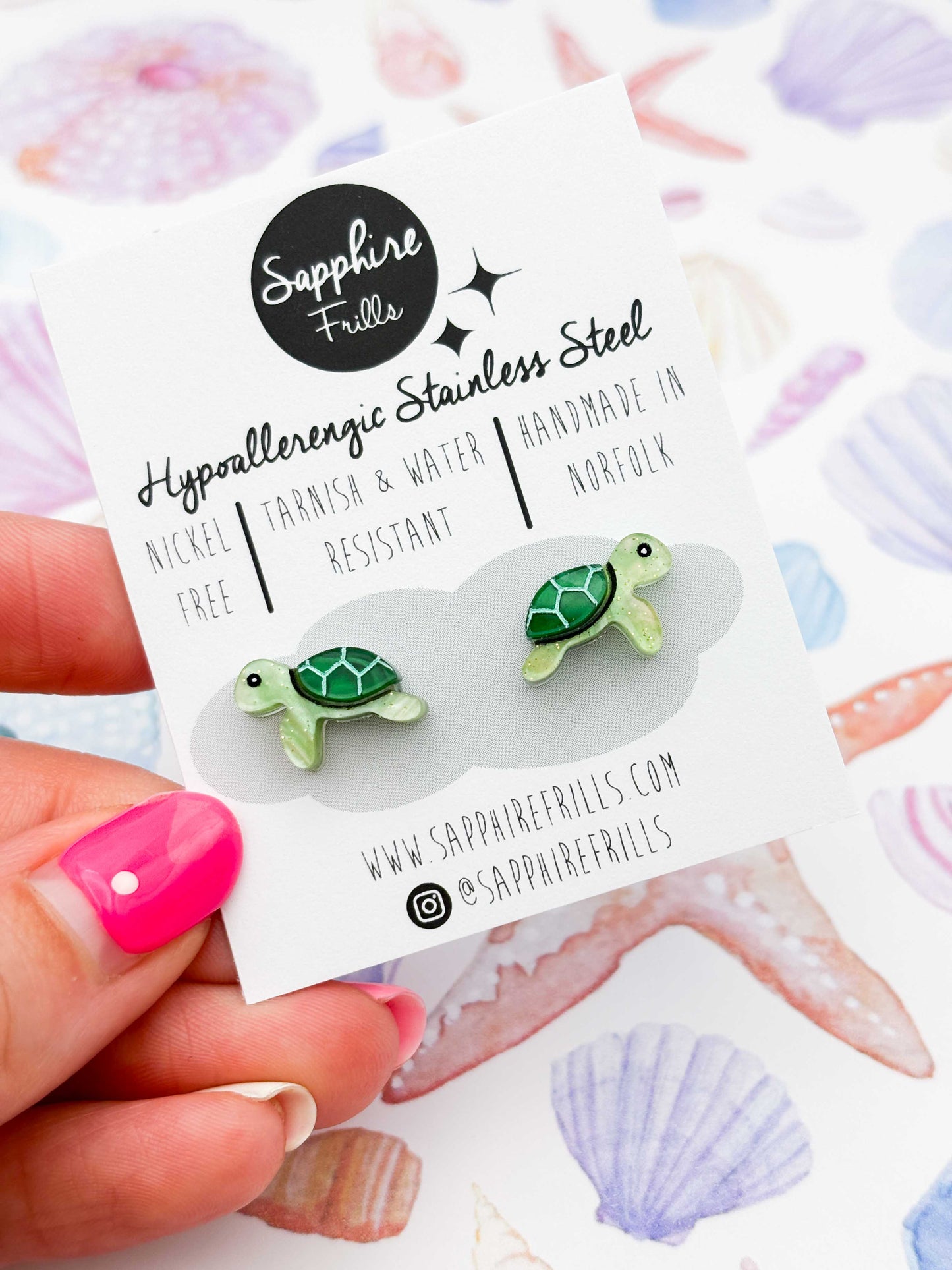 Mini Emerald Green Sea Turtle Studs – Hypoallergenic Stainless Steel