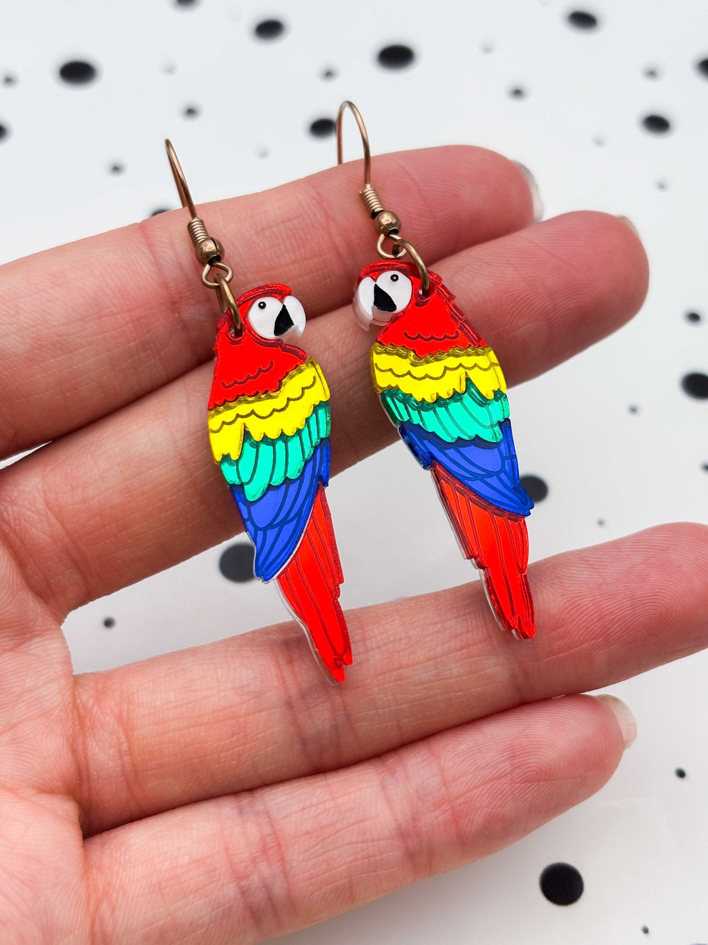 Large Rainbow Mirror Parrot Dangle Earrings or Necklace – Hypoallergenic Stainless Steel