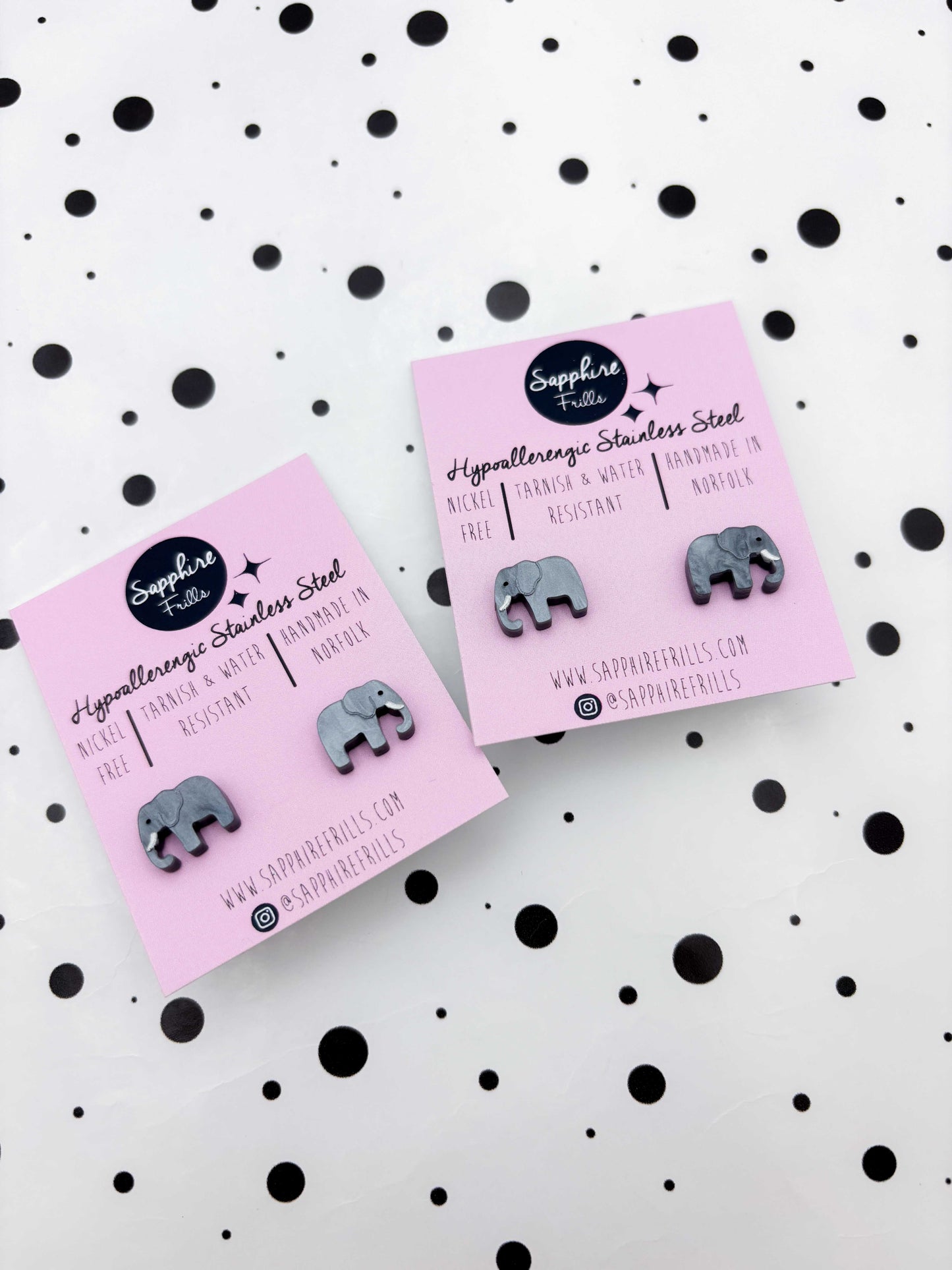 Mini Grey Marble Elephant Stud Earrings – Hypoallergenic Stainless Steel