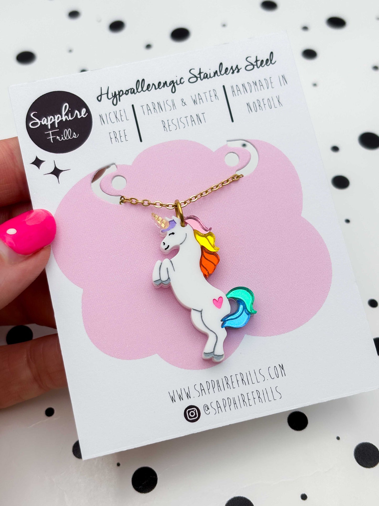 Large Rainbow Mirror Unicorn Dangle Earrings or Necklace – Hypoallergenic Stainless Steel