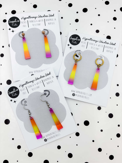 Medium Sunset Ombre Trapeze Dangle Earrings or Necklace – Hypoallergenic Stainless Steel