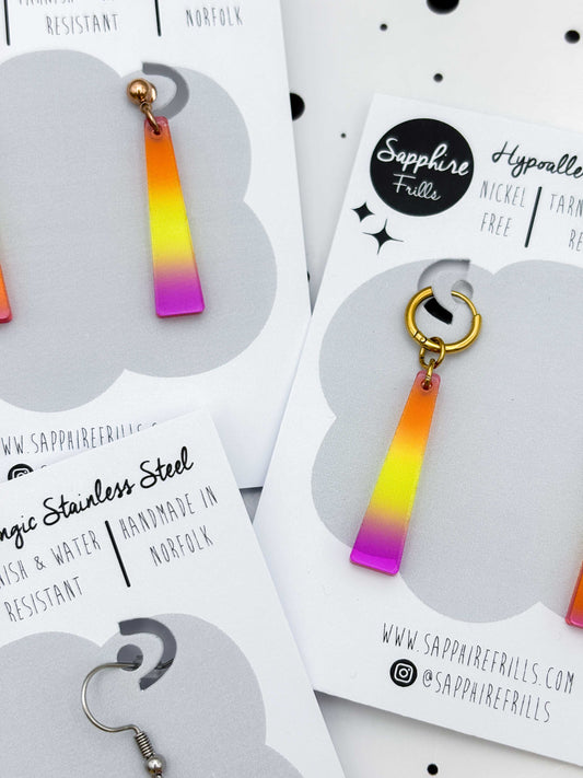 Medium Sunset Ombre Trapeze Dangle Earrings or Necklace – Hypoallergenic Stainless Steel