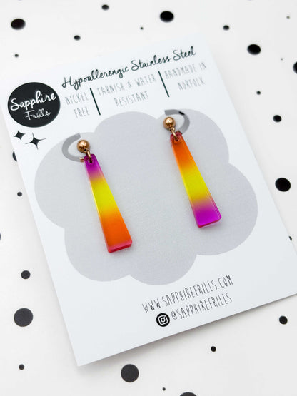 Medium Sunset Ombre Trapeze Dangle Earrings or Necklace – Hypoallergenic Stainless Steel