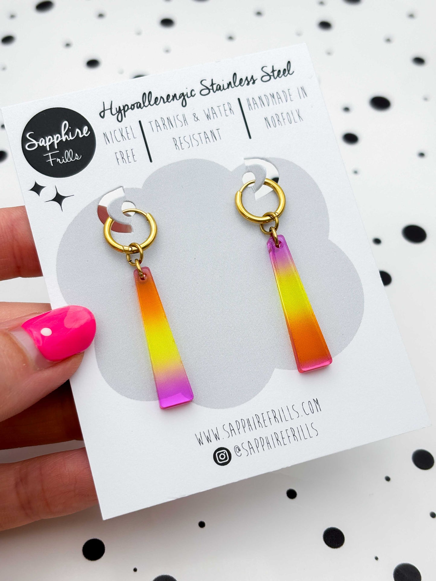 Medium Sunset Ombre Trapeze Dangle Earrings or Necklace – Hypoallergenic Stainless Steel
