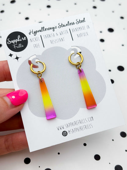 Medium Sunset Ombre Trapeze Dangle Earrings or Necklace – Hypoallergenic Stainless Steel
