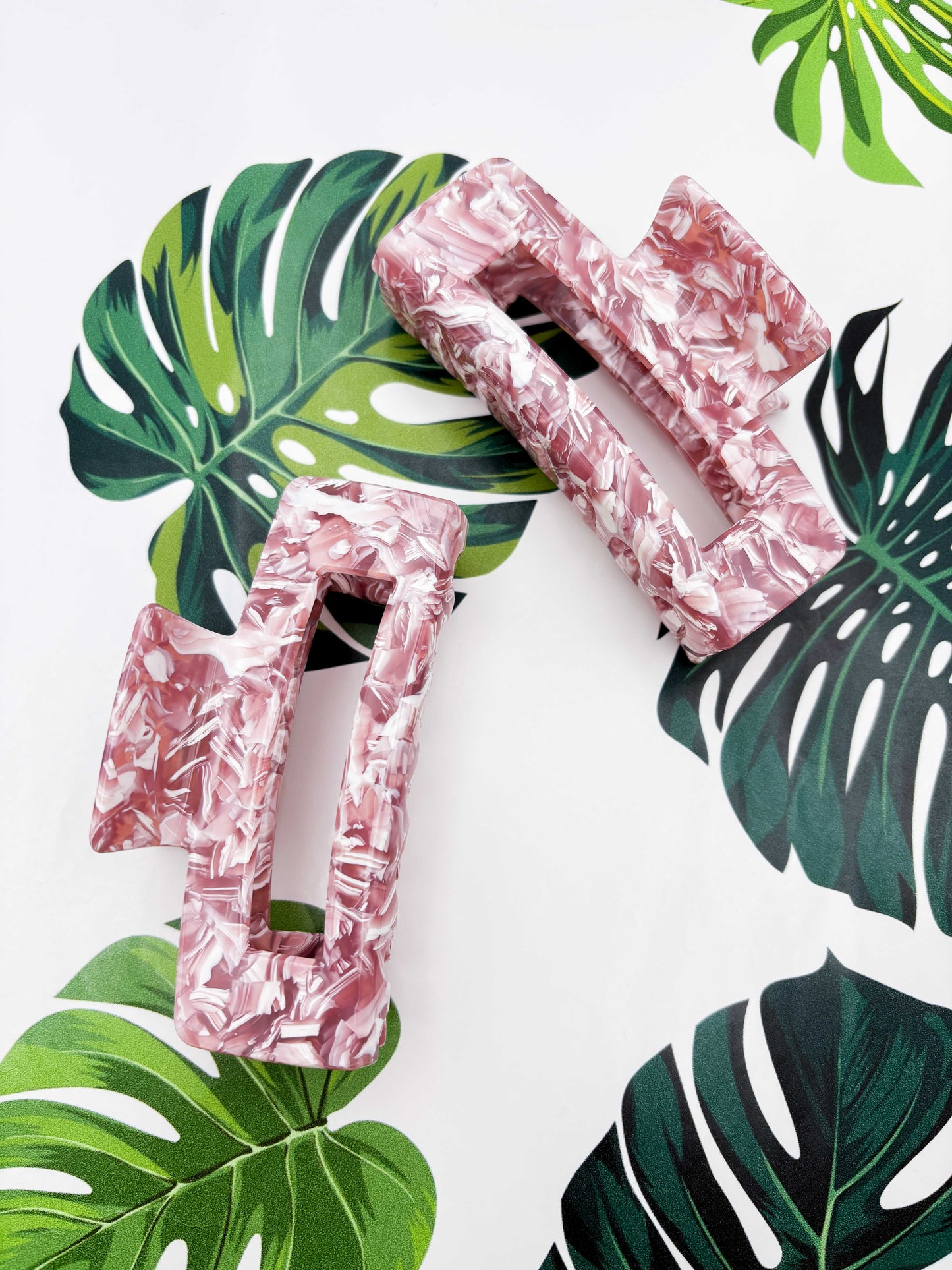 Large Pink & White Marble Claw Clip