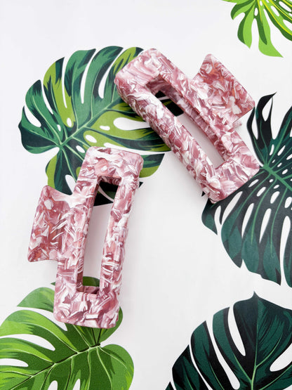 Large Pink & White Marble Claw Clip