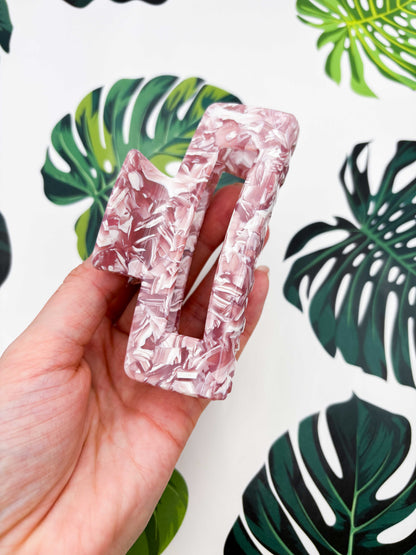 Large Pink & White Marble Claw Clip