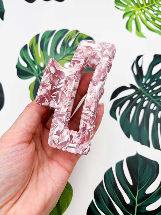 Large Pink & White Marble Claw Clip