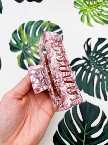 Large Pink & White Marble Claw Clip
