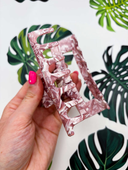 Large Pink & White Marble Claw Clip