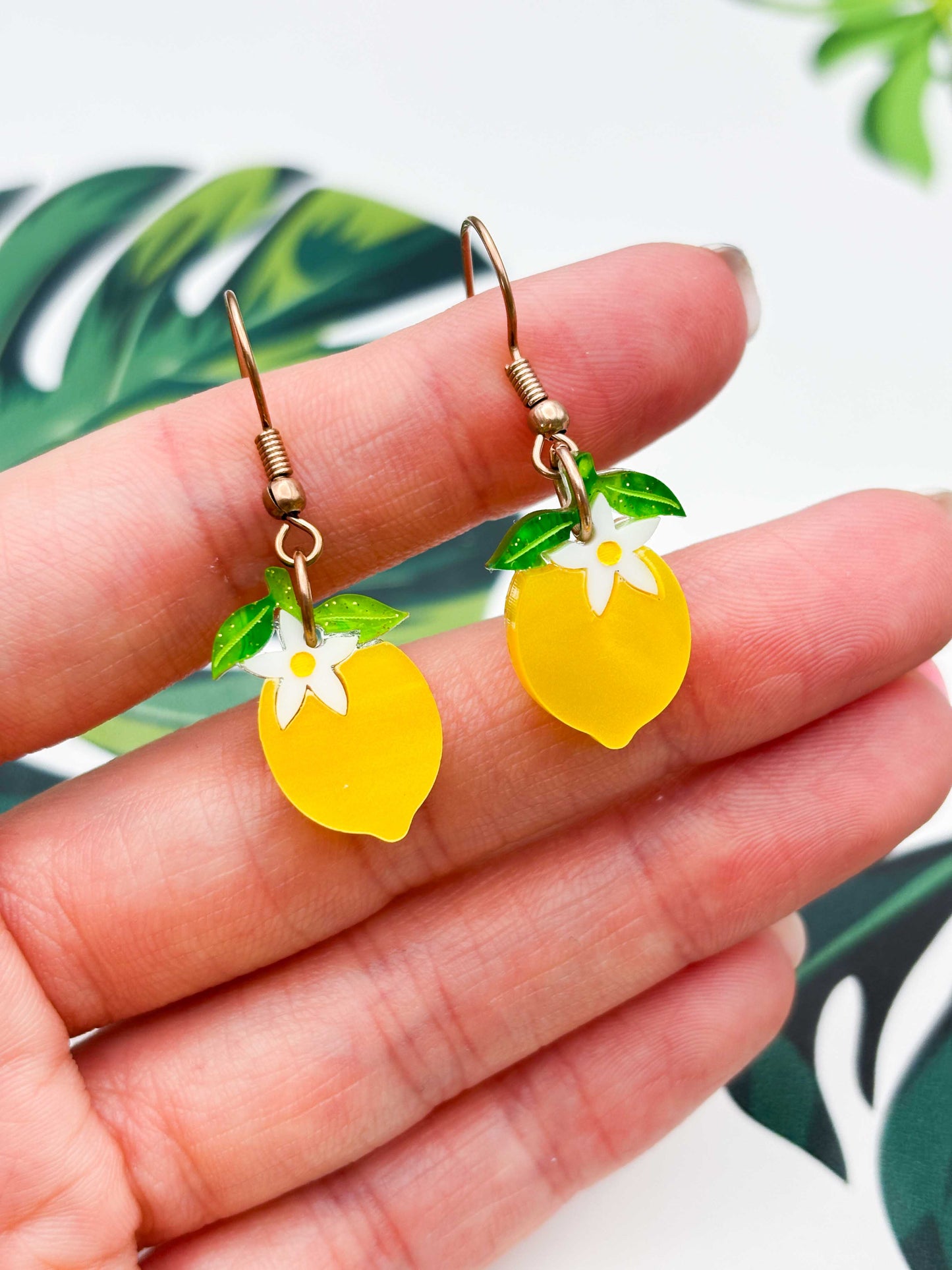 Small Yellow Lemon Blossom Dangle Earrings or Necklace – Hypoallergenic Stainless Steel