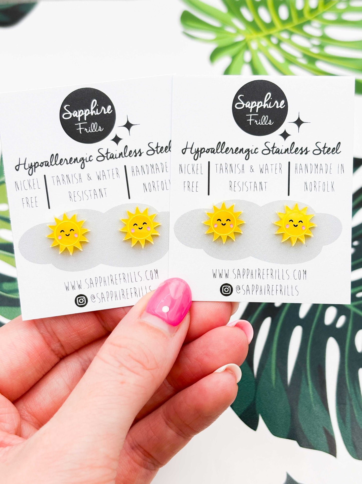 Small Yellow Sun with Cute Face Stud Earrings – Hypoallergenic Stainless Steel