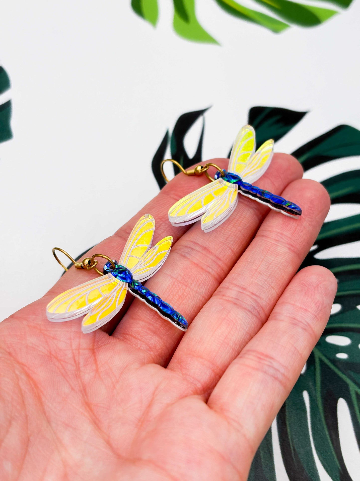 Large Green & Blue Metallic Dragonfly Dangle Earrings or Necklace – Hypoallergenic Stainless Steel