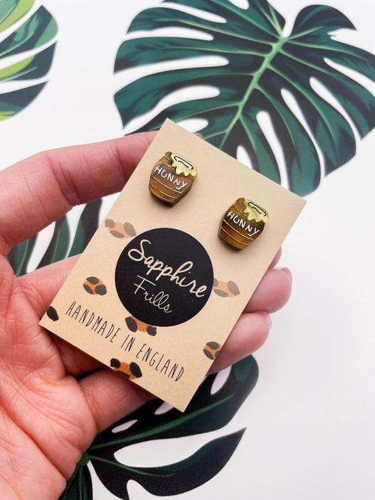 Small Brown Hunny Pot Stud Earrings – Hypoallergenic Stainless Steel