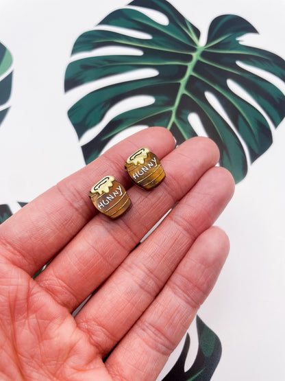 Small Brown Hunny Pot Stud Earrings – Hypoallergenic Stainless Steel
