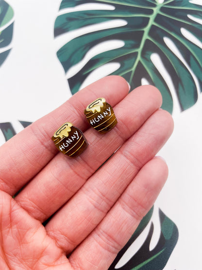 Small Brown Hunny Pot Stud Earrings – Hypoallergenic Stainless Steel