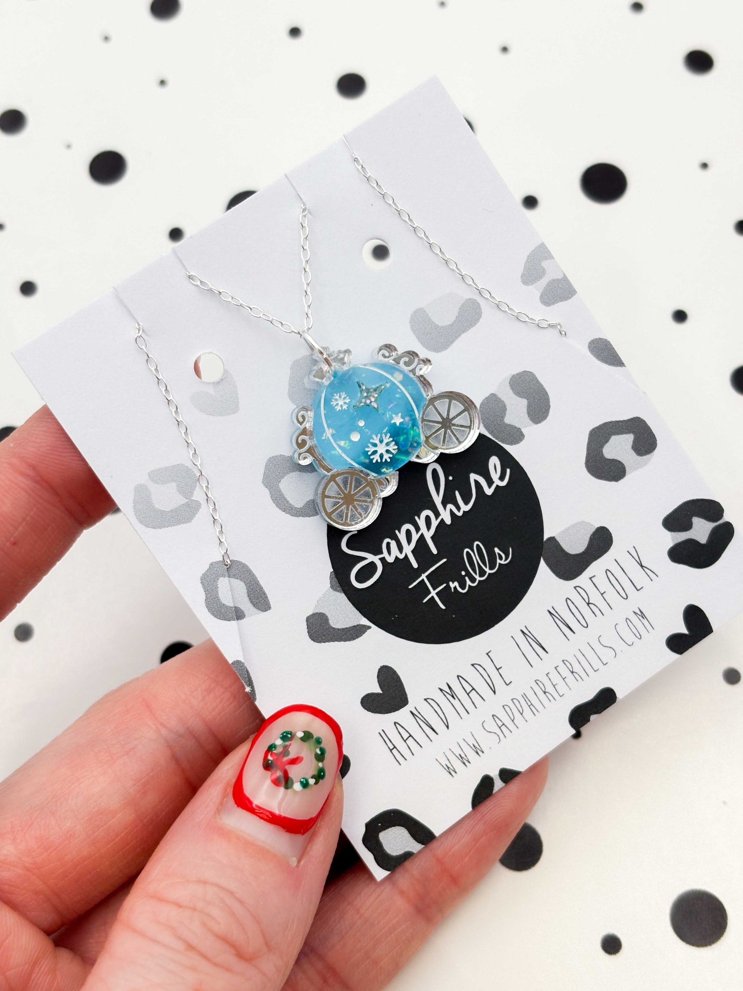 Medium Holographic Light Blue & Silver Princess Carriage Dangle Earrings or Necklace – Hypoallergenic Stainless Steel