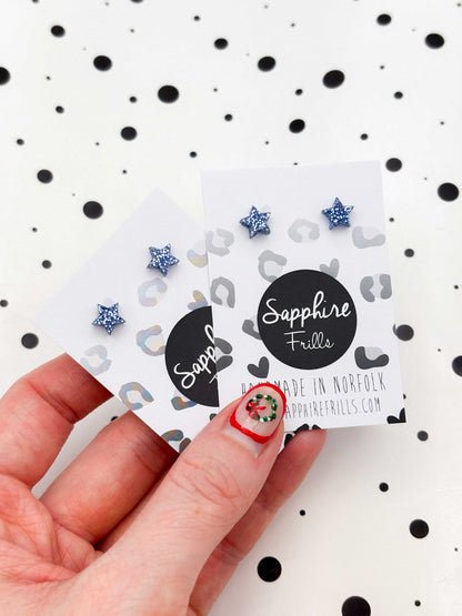 Micro Light Blue Glitter Acrylic Star Stud – Hypoallergenic Stainless Steel