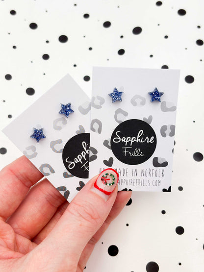 Micro Light Blue Glitter Acrylic Star Stud – Hypoallergenic Stainless Steel