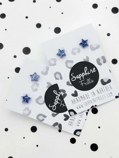 Micro Light Blue Glitter Acrylic Star Stud – Hypoallergenic Stainless Steel