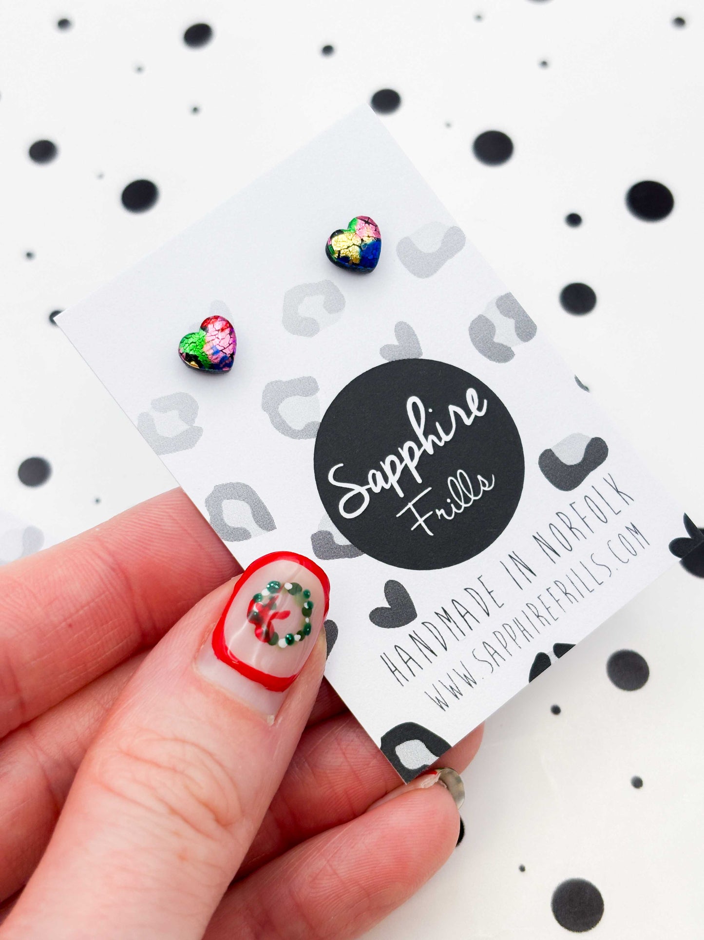 Micro Rainbow Foil Heart Stud Earrings – Hypoallergenic Stainless Steel